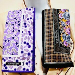 2) New  Beautiful YSL MiniScarf/Handkerchief cotton 19 " Purple  Pink Floral (59